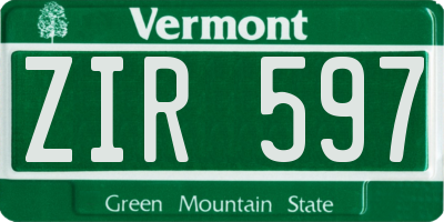VT license plate ZIR597