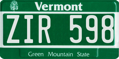 VT license plate ZIR598