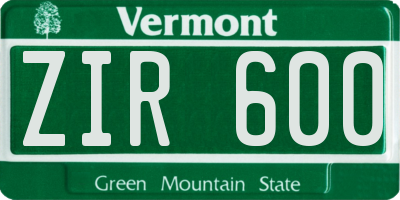 VT license plate ZIR600