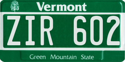VT license plate ZIR602
