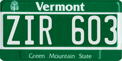 VT license plate ZIR603