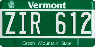 VT license plate ZIR612