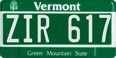 VT license plate ZIR617