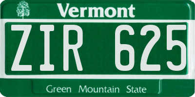 VT license plate ZIR625