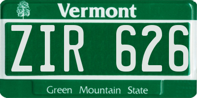 VT license plate ZIR626