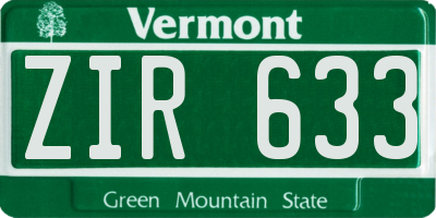 VT license plate ZIR633