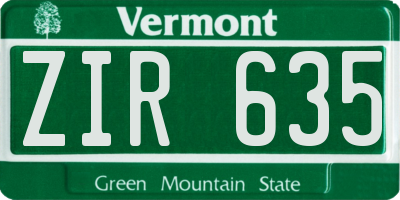 VT license plate ZIR635