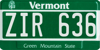 VT license plate ZIR636
