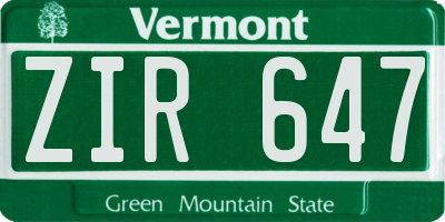 VT license plate ZIR647