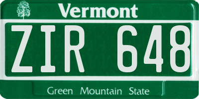 VT license plate ZIR648