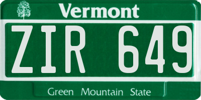 VT license plate ZIR649