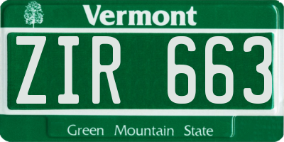VT license plate ZIR663