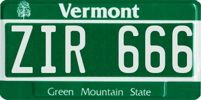 VT license plate ZIR666