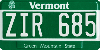 VT license plate ZIR685