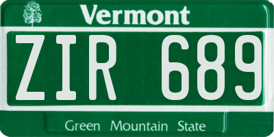 VT license plate ZIR689