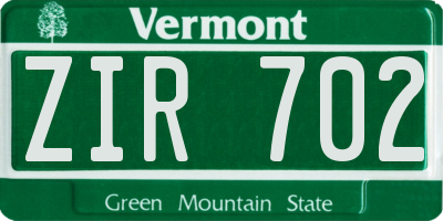 VT license plate ZIR702