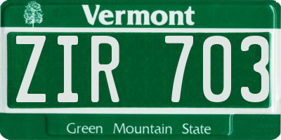 VT license plate ZIR703