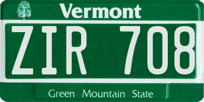 VT license plate ZIR708