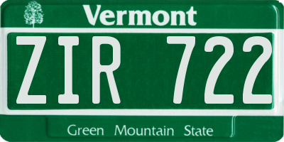 VT license plate ZIR722