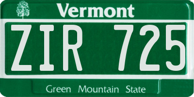 VT license plate ZIR725