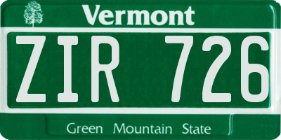 VT license plate ZIR726