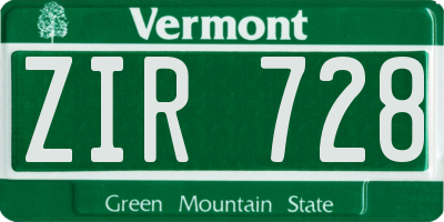 VT license plate ZIR728