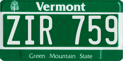 VT license plate ZIR759