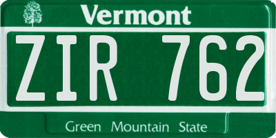 VT license plate ZIR762