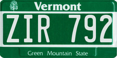 VT license plate ZIR792