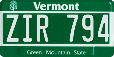 VT license plate ZIR794