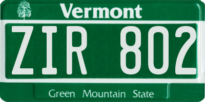 VT license plate ZIR802