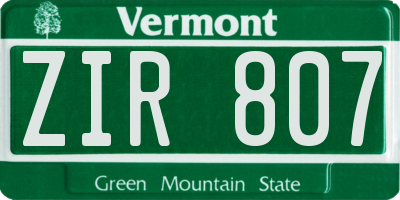 VT license plate ZIR807