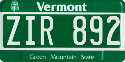 VT license plate ZIR892