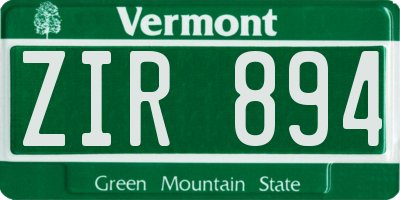 VT license plate ZIR894