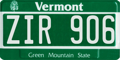 VT license plate ZIR906