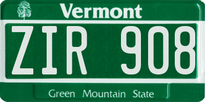 VT license plate ZIR908