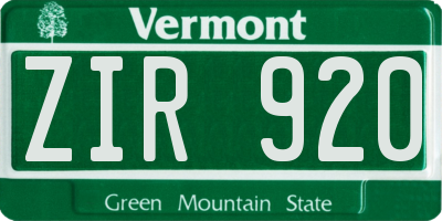 VT license plate ZIR920