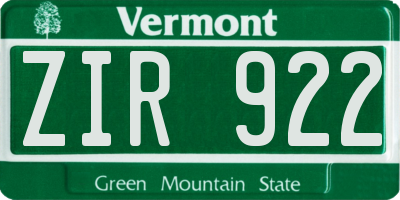 VT license plate ZIR922