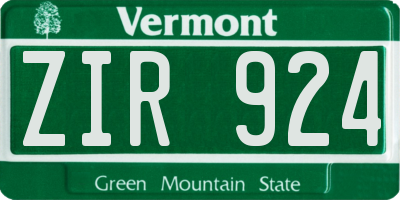 VT license plate ZIR924