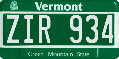 VT license plate ZIR934