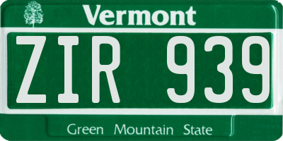 VT license plate ZIR939