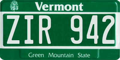 VT license plate ZIR942