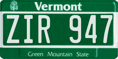 VT license plate ZIR947