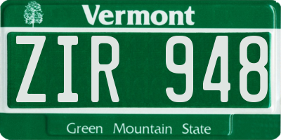VT license plate ZIR948
