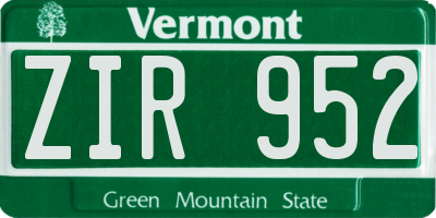 VT license plate ZIR952