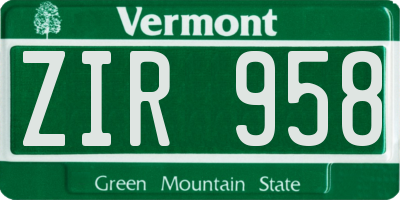 VT license plate ZIR958
