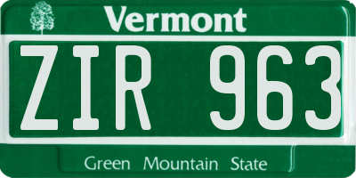 VT license plate ZIR963