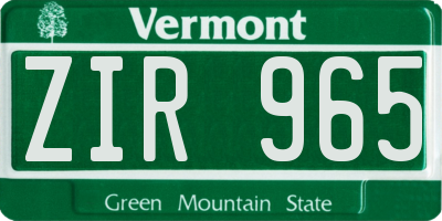 VT license plate ZIR965
