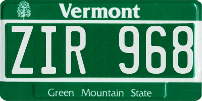 VT license plate ZIR968