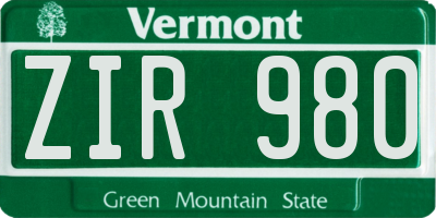 VT license plate ZIR980
